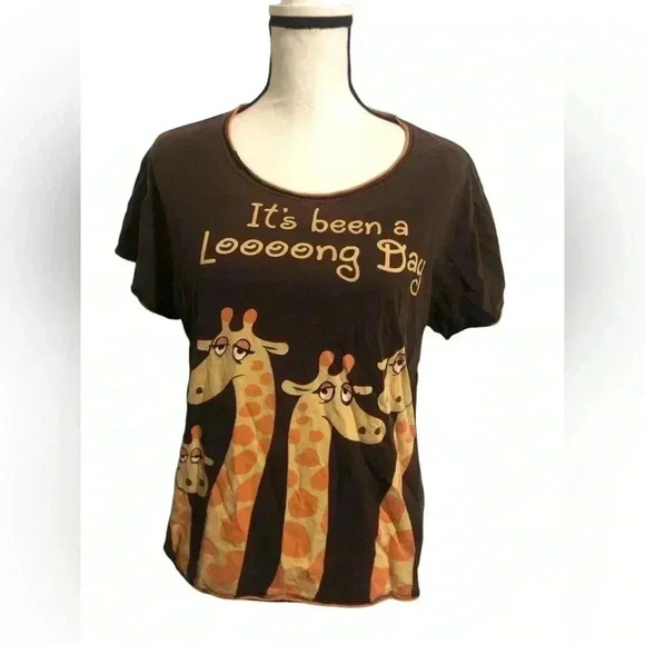 Y2K Lazy One Giraffe Graphic Tee Size Medium - Picture 1 of 2